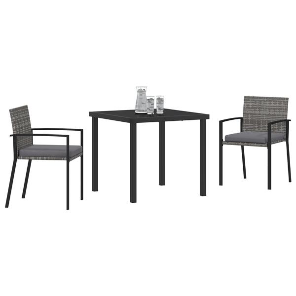 Grote foto vidaxl tuin eetset 3 pcs grijs poly riet tuin en terras tuinmeubelen