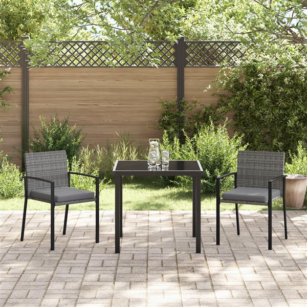 Grote foto vidaxl tuin eetset 3 pcs grijs poly riet tuin en terras tuinmeubelen