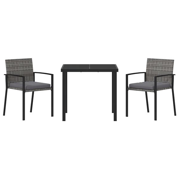 Grote foto vidaxl tuin eetset 3 pcs grijs poly riet tuin en terras tuinmeubelen