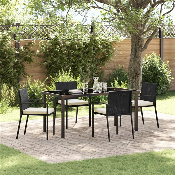 Grote foto vidaxl tuin eetset 5 pcs zwart poly riet tuin en terras tuinmeubelen