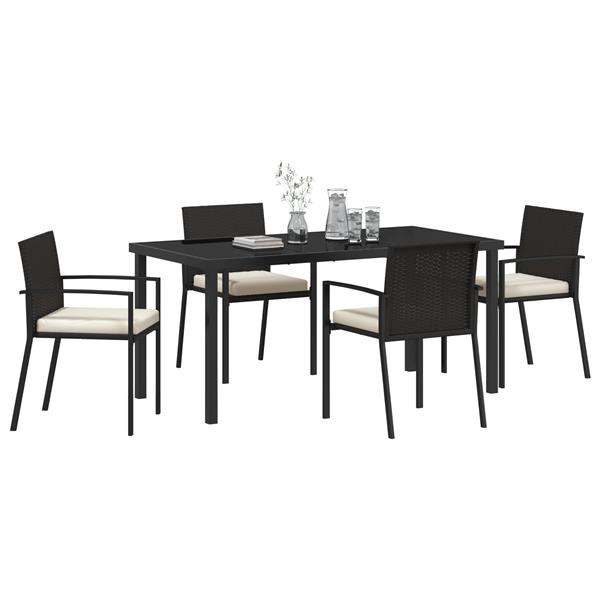 Grote foto vidaxl tuin eetset 5 pcs zwart poly riet tuin en terras tuinmeubelen