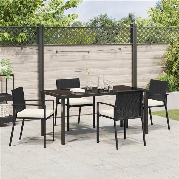 Grote foto vidaxl tuin eetset 5 pcs zwart poly riet tuin en terras tuinmeubelen