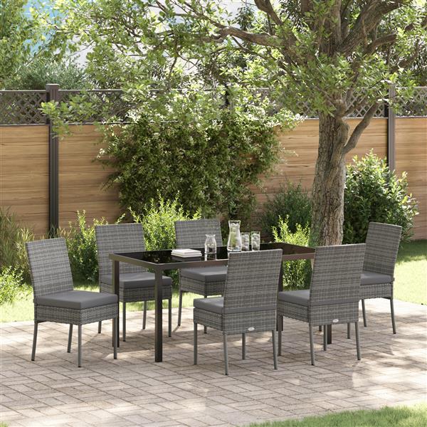 Grote foto vidaxl tuin eetset 7 pcs grijs poly riet tuin en terras tuinmeubelen