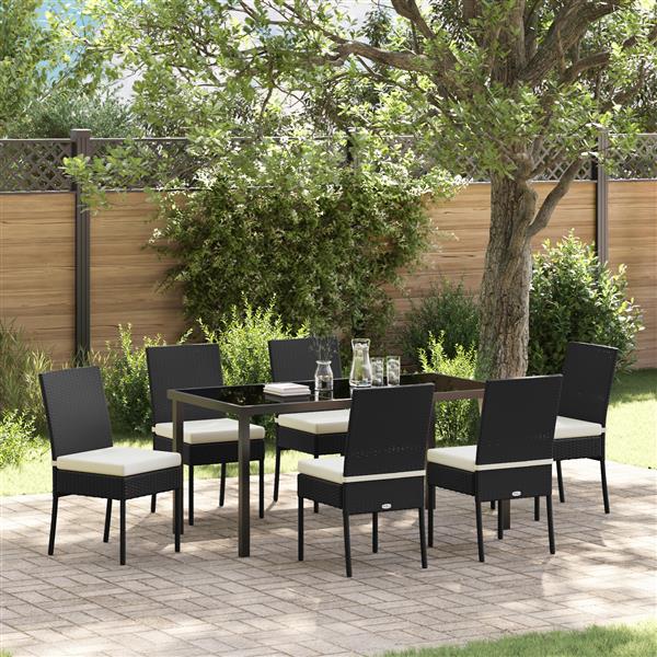 Grote foto vidaxl tuin eetset 7 pcs zwart poly riet tuin en terras tuinmeubelen