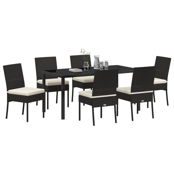 Grote foto vidaxl tuin eetset 7 pcs zwart poly riet tuin en terras tuinmeubelen