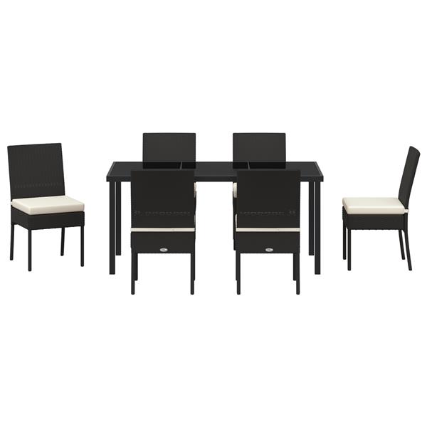Grote foto vidaxl tuin eetset 7 pcs zwart poly riet tuin en terras tuinmeubelen