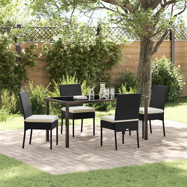 Grote foto vidaxl tuin eetset 5 pcs zwart poly riet tuin en terras tuinmeubelen