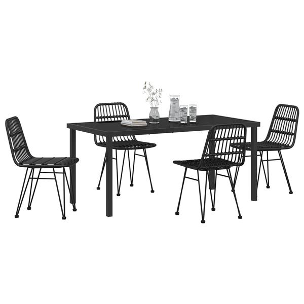 Grote foto vidaxl tuin eetset 5 pcs zwart poly riet tuin en terras tuinmeubelen