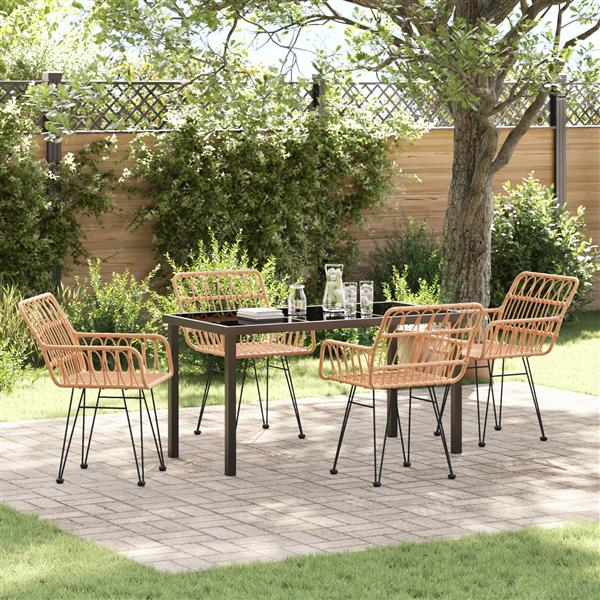 Grote foto vidaxl tuin eetset 5 pcs bruin poly riet tuin en terras tuinmeubelen