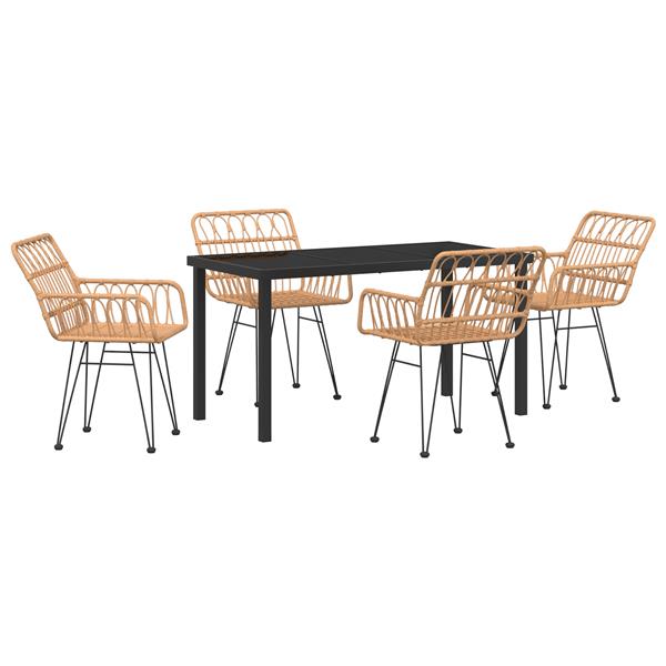 Grote foto vidaxl tuin eetset 5 pcs bruin poly riet tuin en terras tuinmeubelen