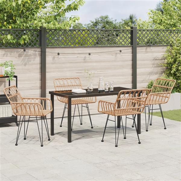Grote foto vidaxl tuin eetset 5 pcs bruin poly riet tuin en terras tuinmeubelen