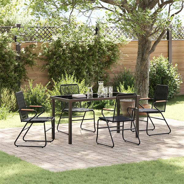 Grote foto vidaxl tuin eetset 5 pcs zwart pvc riet tuin en terras tuinmeubelen