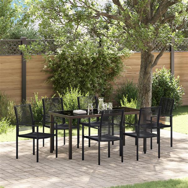 Grote foto vidaxl tuin eetset 7 pcs zwart pvc riet tuin en terras tuinmeubelen
