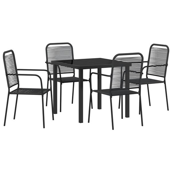 Grote foto vidaxl tuin eetset 5 pcs zwart katoen touw en staal tuin en terras tuinmeubelen