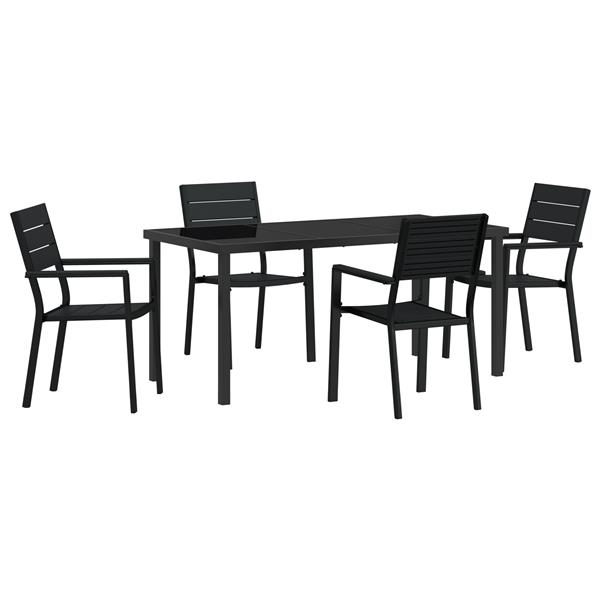Grote foto vidaxl tuin eetset 5 pcs zwart hdpe tuin en terras tuinmeubelen