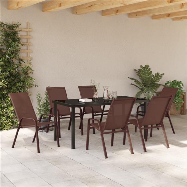 Grote foto vidaxl tuin eetset 7 pcs bruin textilene en staal tuin en terras tuinmeubelen