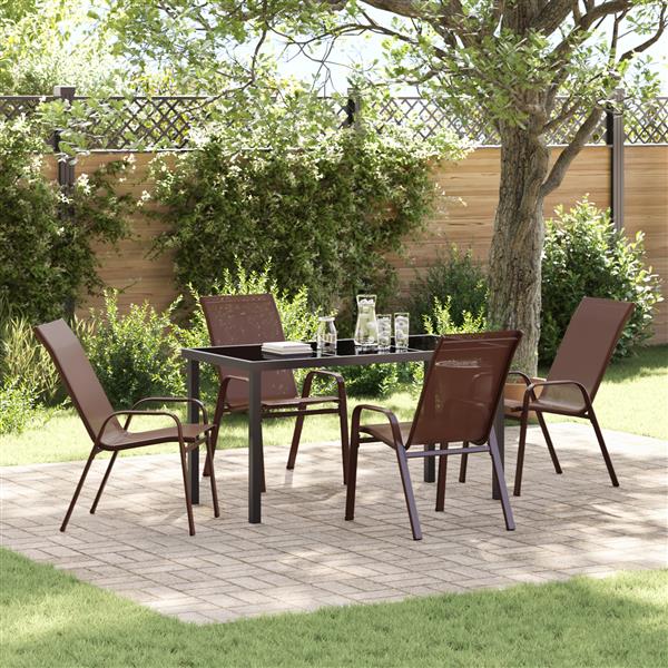 Grote foto vidaxl tuin eetset 5 pcs bruin textilene en staal tuin en terras tuinmeubelen