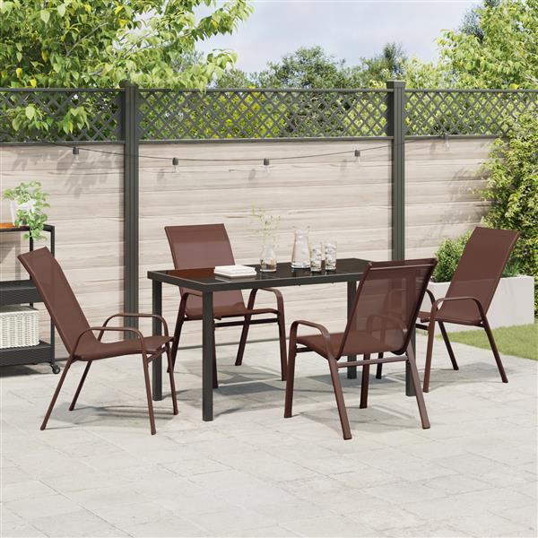 Grote foto vidaxl tuin eetset 5 pcs bruin textilene en staal tuin en terras tuinmeubelen