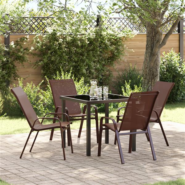 Grote foto vidaxl tuin eetset 5 pcs bruin textilene en staal tuin en terras tuinmeubelen