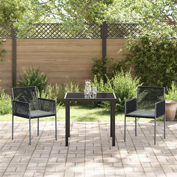 Grote foto vidaxl tuin eetset 3 pcs zwart poly riet tuin en terras tuinmeubelen
