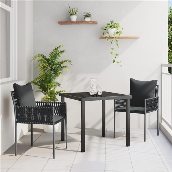 Grote foto vidaxl tuin eetset 3 pcs zwart poly riet tuin en terras tuinmeubelen