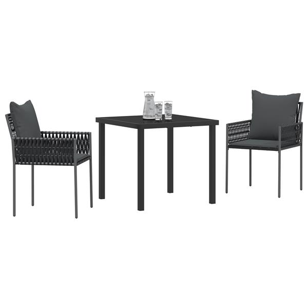 Grote foto vidaxl tuin eetset 3 pcs zwart poly riet tuin en terras tuinmeubelen