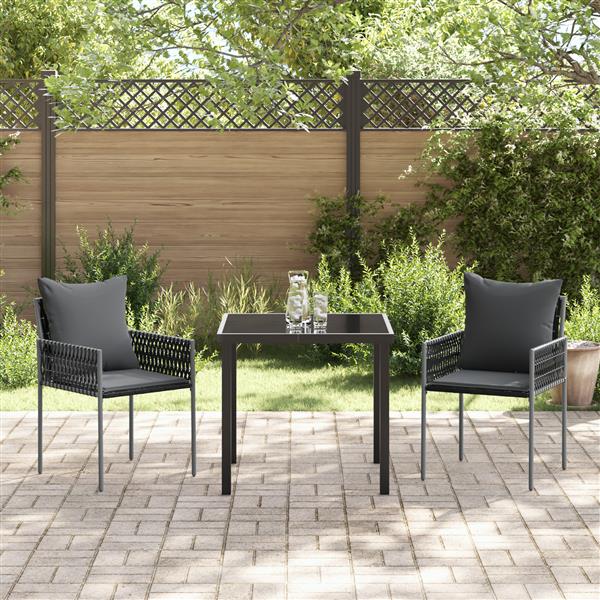 Grote foto vidaxl tuin eetset 3 pcs zwart poly riet tuin en terras tuinmeubelen