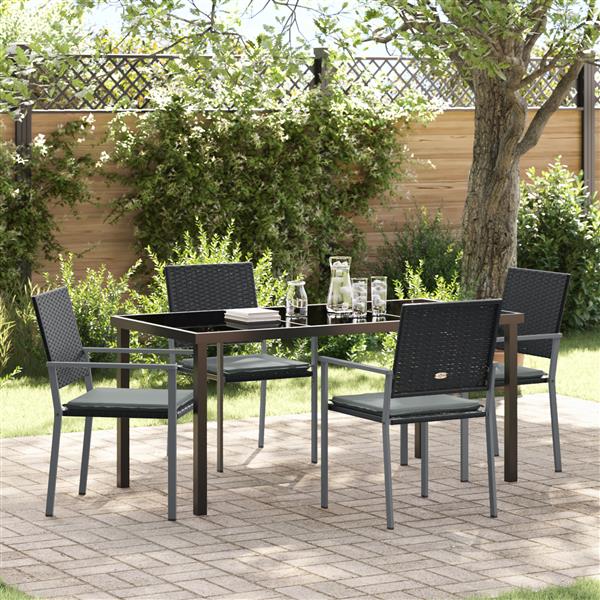 Grote foto vidaxl tuin eetset 5 pcs zwart poly riet tuin en terras tuinmeubelen