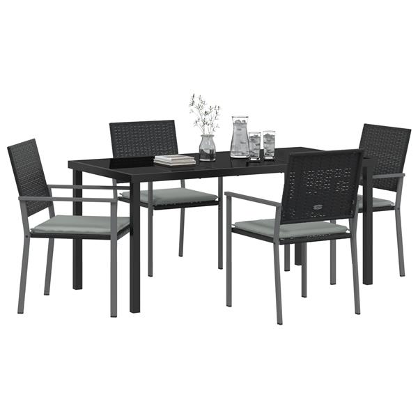 Grote foto vidaxl tuin eetset 5 pcs zwart poly riet tuin en terras tuinmeubelen