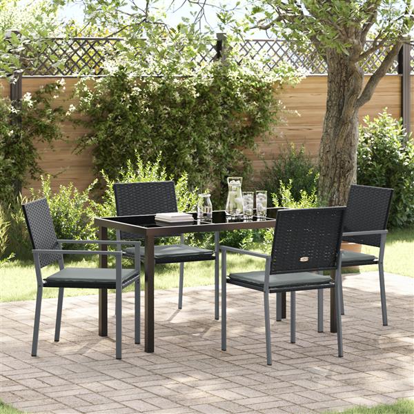 Grote foto vidaxl tuin eetset 5 pcs zwart poly riet tuin en terras tuinmeubelen