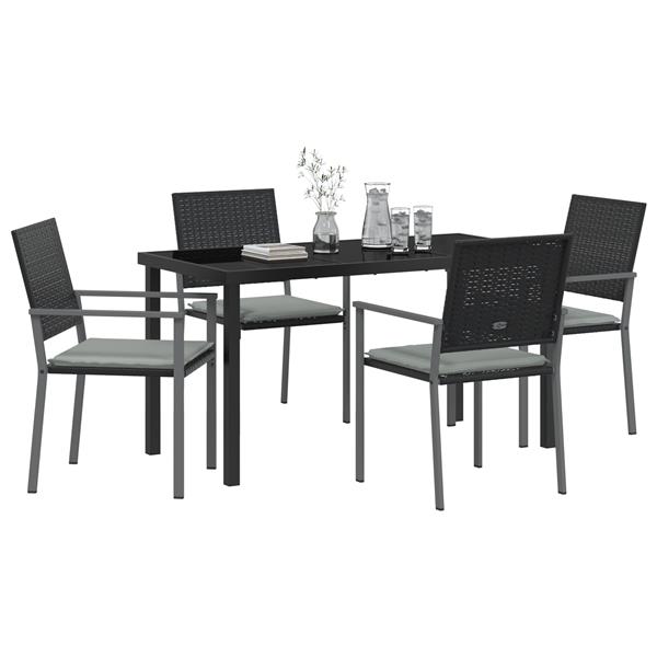 Grote foto vidaxl tuin eetset 5 pcs zwart poly riet tuin en terras tuinmeubelen