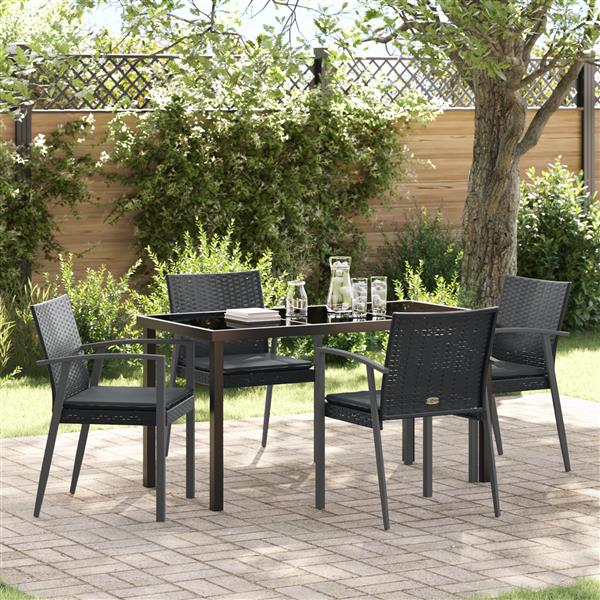 Grote foto vidaxl tuin eetset 5 pcs zwart poly riet tuin en terras tuinmeubelen