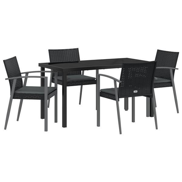 Grote foto vidaxl tuin eetset 5 pcs zwart poly riet tuin en terras tuinmeubelen