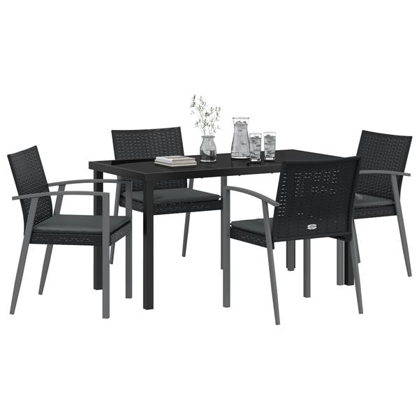 Grote foto vidaxl tuin eetset 5 pcs zwart poly riet tuin en terras tuinmeubelen