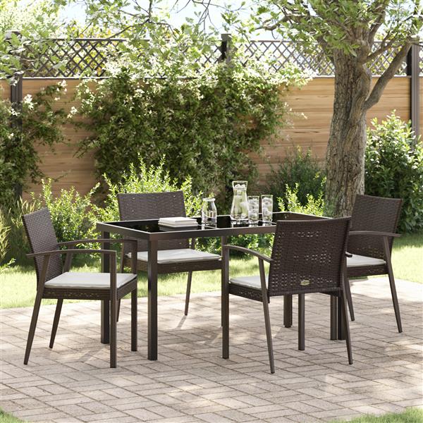 Grote foto vidaxl tuin eetset 5 pcs bruin poly riet tuin en terras tuinmeubelen