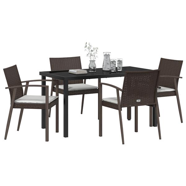 Grote foto vidaxl tuin eetset 5 pcs bruin poly riet tuin en terras tuinmeubelen