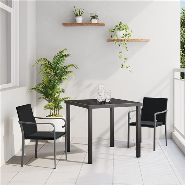 Grote foto vidaxl tuin eetset 3 pcs zwart poly riet tuin en terras tuinmeubelen