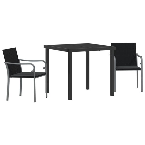 Grote foto vidaxl tuin eetset 3 pcs zwart poly riet tuin en terras tuinmeubelen