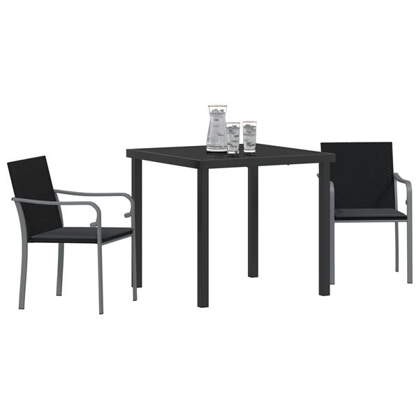 Grote foto vidaxl tuin eetset 3 pcs zwart poly riet tuin en terras tuinmeubelen
