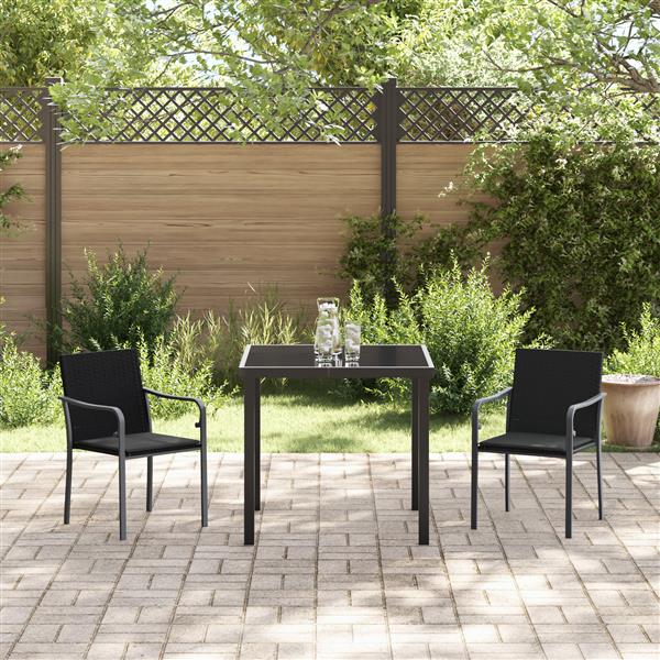 Grote foto vidaxl tuin eetset 3 pcs zwart poly riet tuin en terras tuinmeubelen