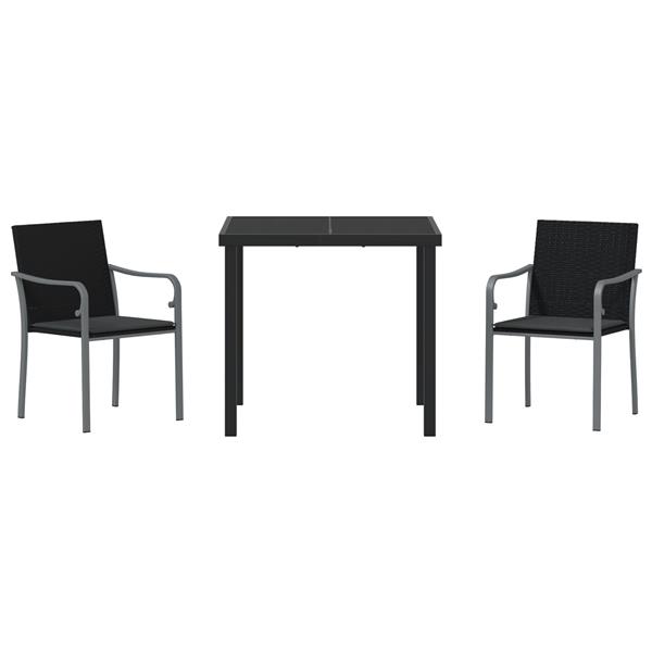 Grote foto vidaxl tuin eetset 3 pcs zwart poly riet tuin en terras tuinmeubelen