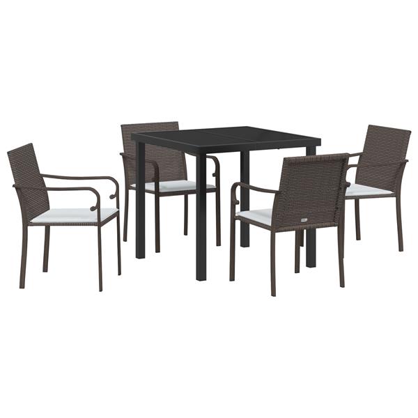 Grote foto vidaxl tuin eetset 5 pcs bruin poly riet tuin en terras tuinmeubelen