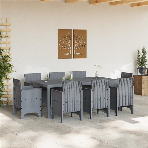 Grote foto vidaxl tuin eetset 9 pcs lichtgrijs polt riet tuin en terras tuinmeubelen