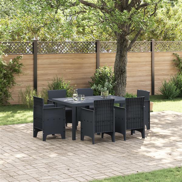 Grote foto vidaxl tuin eetset 7 pcs antraciet polt riet tuin en terras tuinmeubelen
