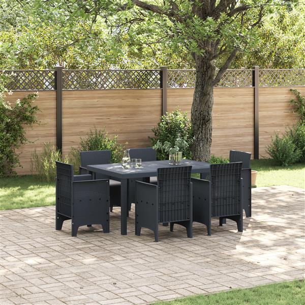 Grote foto vidaxl tuin eetset 7 pcs antraciet polt riet tuin en terras tuinmeubelen