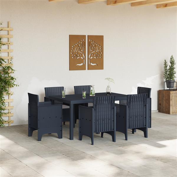 Grote foto vidaxl tuin eetset 7 pcs antraciet polt riet tuin en terras tuinmeubelen