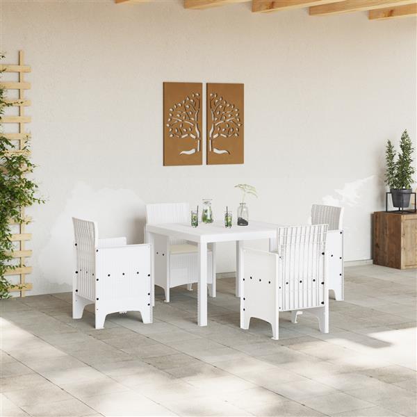 Grote foto vidaxl tuin eetset 5 pcs wit polt riet tuin en terras tuinmeubelen