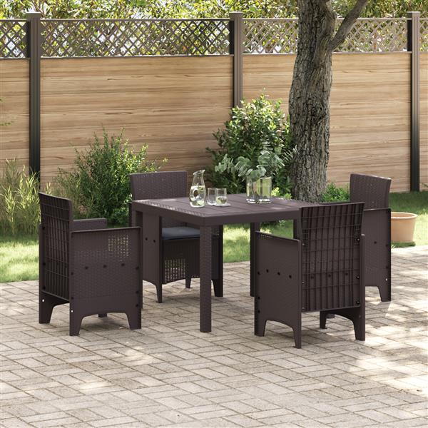 Grote foto vidaxl tuin eetset 5 pcs bruin polt riet tuin en terras tuinmeubelen