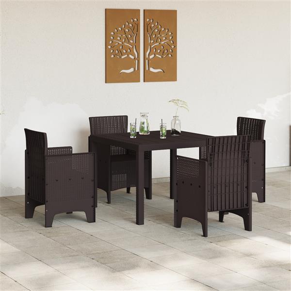 Grote foto vidaxl tuin eetset 5 pcs bruin polt riet tuin en terras tuinmeubelen