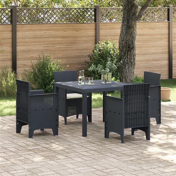 Grote foto vidaxl tuin eetset 5 pcs antraciet polt riet tuin en terras tuinmeubelen